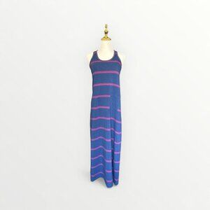Lole Dress Womens Medium Blue Pink Striped Racerback Maxi Tank Organic Cotton